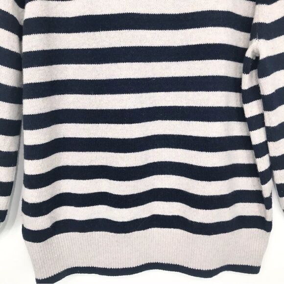Rebecca Taylor Navy Blue Cream Stripe Merino Wool Ruffle Pullover Sweater - Picture 13 of 16